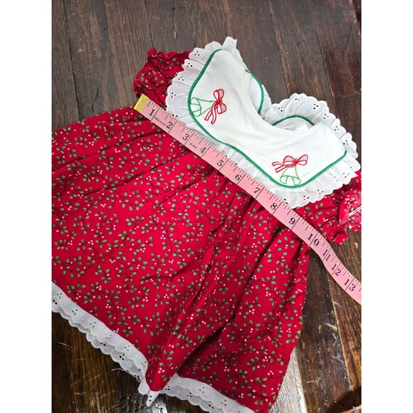 ❤️Vintage Rare Editions Red Holly Christmas Dress Cotton 6-9 Months - Picture 7 of 11
